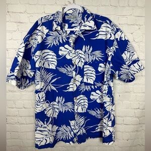 Pacific Scene blue Hawaiian print cotton short sleeve‎ button up shirt, sz XL